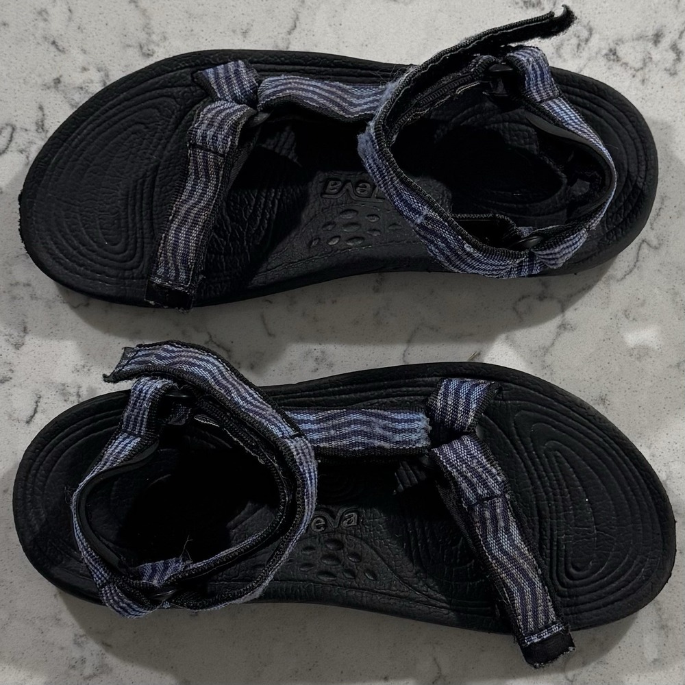 Teva Hurricane 6407 Women's Size 8 Sport Sandals Black Blue Wavy Hiking